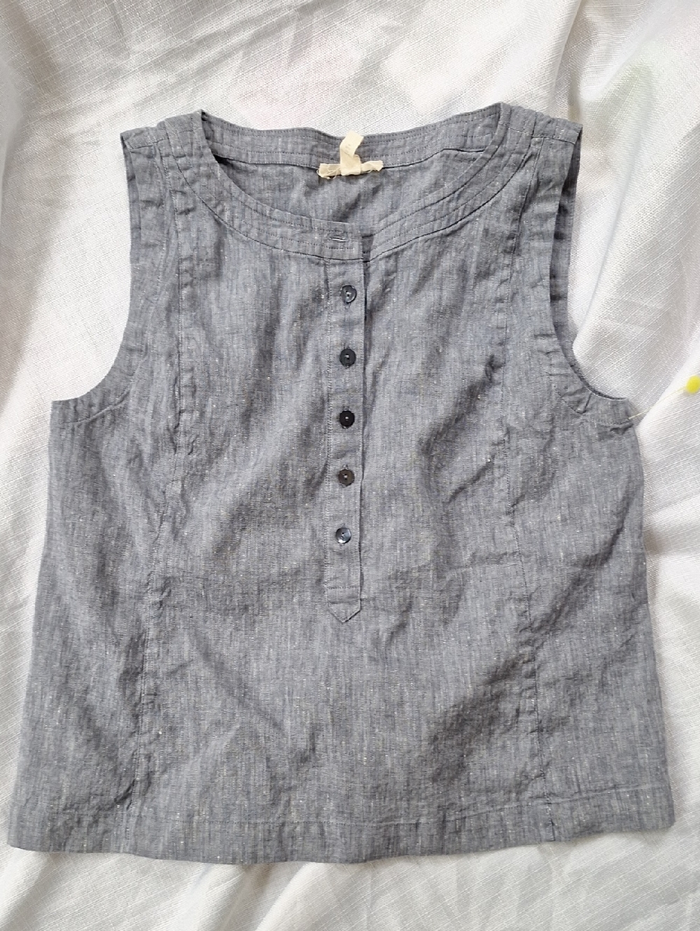 EILEEN FISHER Chambray Linen‎ Organic Cotton Button-Up Sleeveless Tank XXS